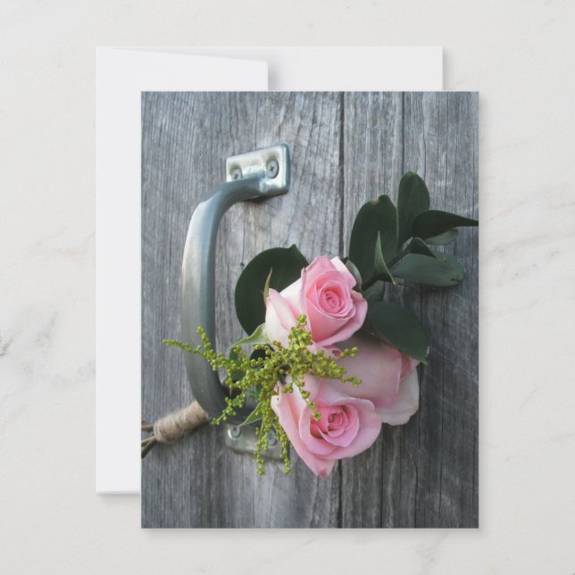 Invitación a la boda de rosas y madera de pino (Anverso)