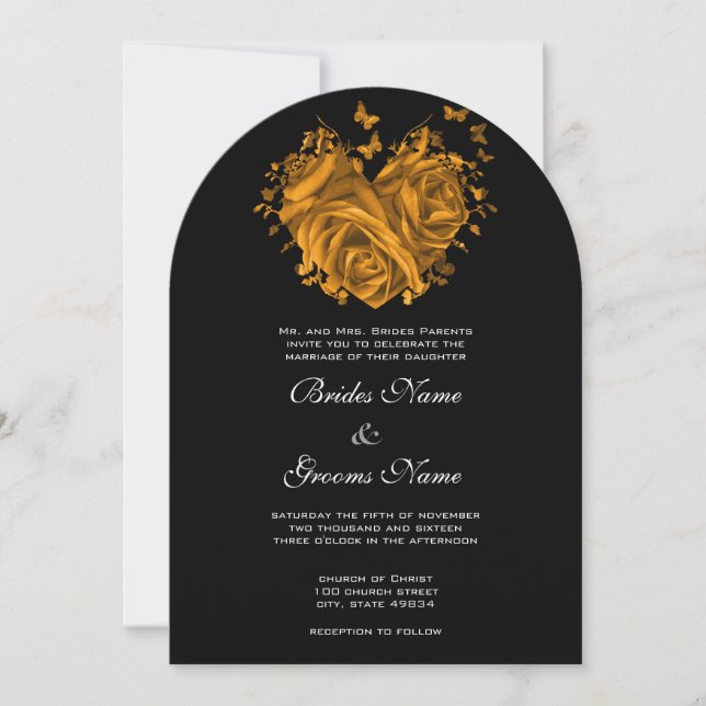Invitación a la boda de Rosas y mariposas de coraz (Anverso)