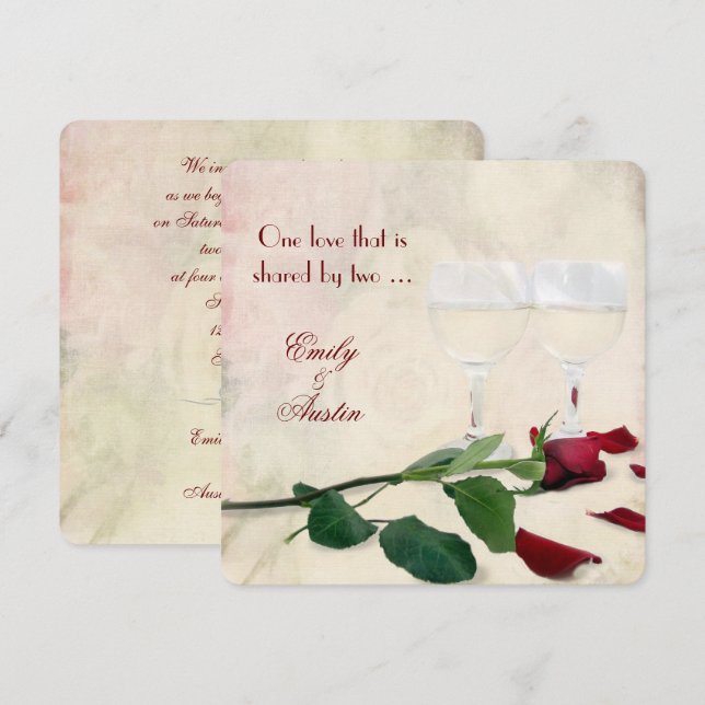 Invitación a la boda de Rosas y vinos (Anverso / Reverso)