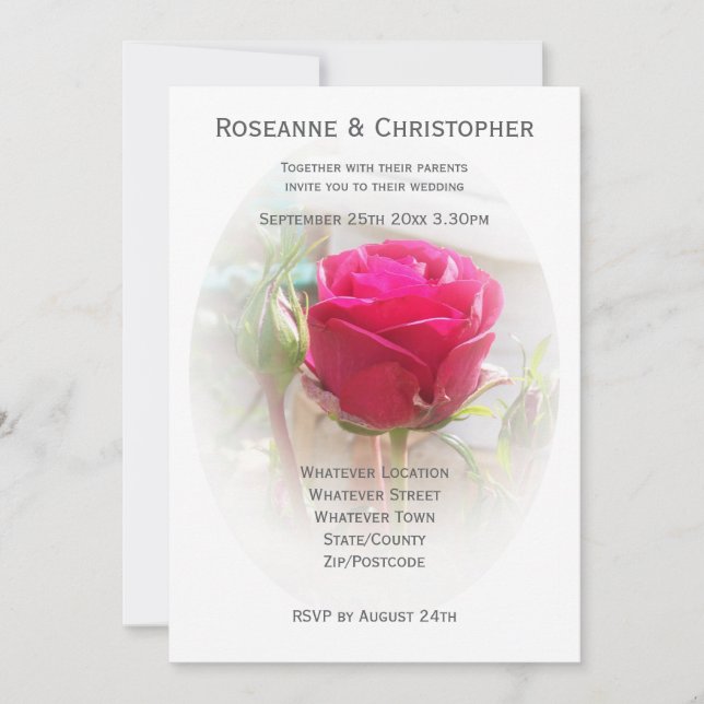 Invitación a la boda de Rosebud Rosado (Anverso)
