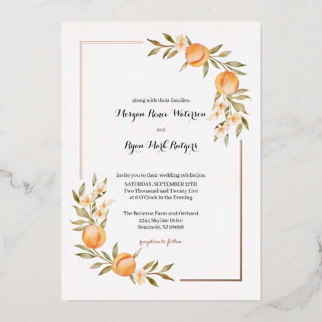 Invitación a la boda de Rosegold Peach (Anverso)