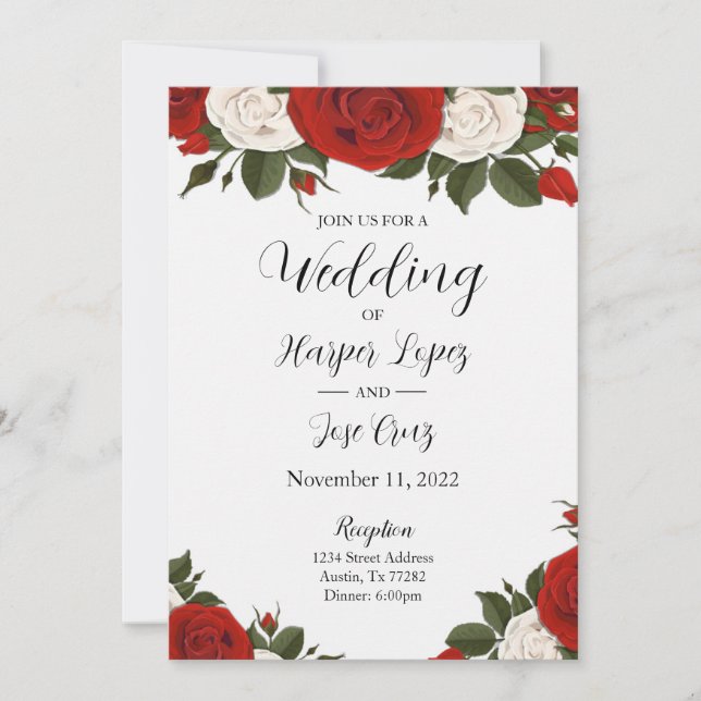 Invitación a la boda de Roses Rojos (Anverso)