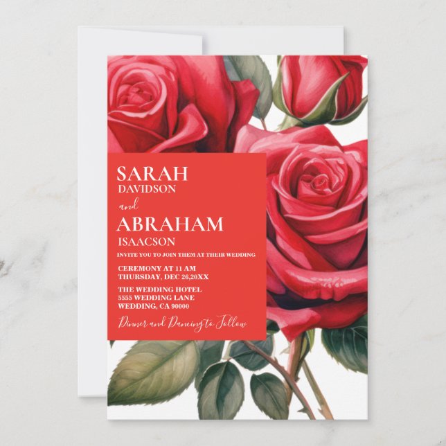 Invitación a la boda de Roses Rojos Modernos (Anverso)