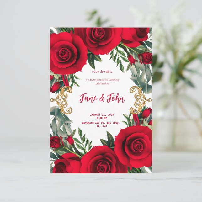 Invitación a la boda de Roses Rojos [Personalizada (Anverso de pie)