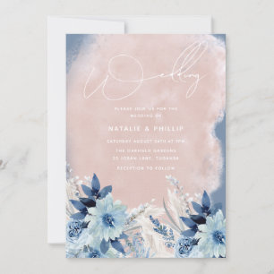 Invitación a la boda de Rubor con flores azules de