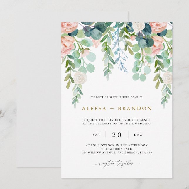 Invitación a la boda de Rubor Garden (Anverso / Reverso)