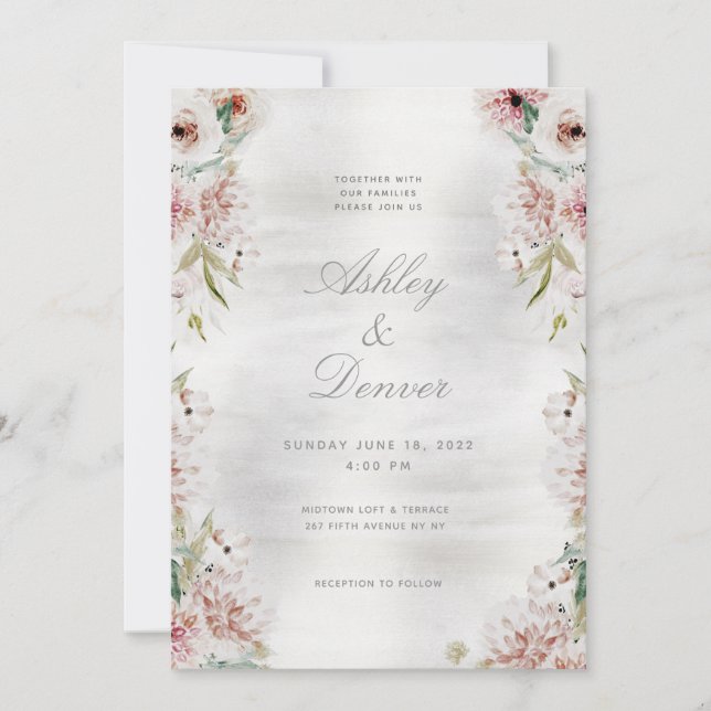 Invitación a la boda de Rubor Garden Silver (Anverso)