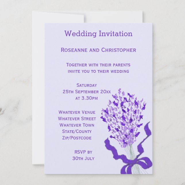 Invitación a la boda de Rubor Lavender (Anverso)