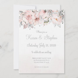 Invitación a la boda de Rubor Peony Silver Eucalyp