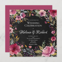 Invitación a la boda de Rubor Pink Floral Chalkboa