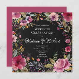Invitación a la boda de Rubor Pink Floral Chalkboa