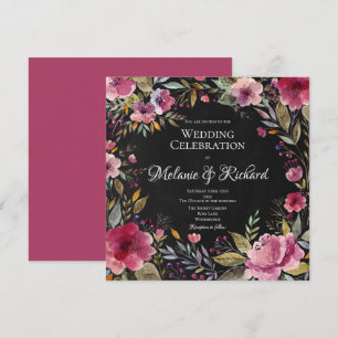 Invitación a la boda de Rubor Pink Floral Chalkboa