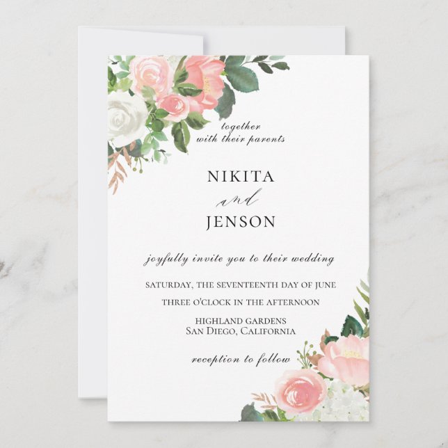 Invitación a la boda de Rubor Pink Floral Garden (Anverso)