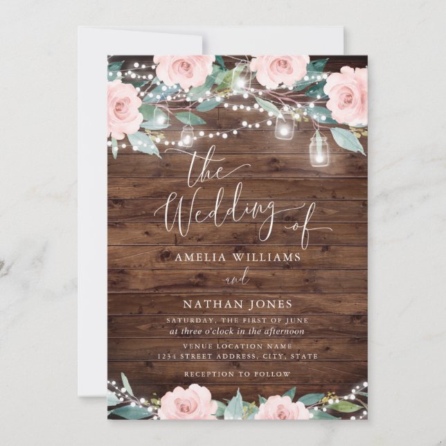 Invitación a la boda de Rubor Rustic Leaf String (Anverso)