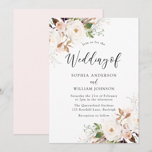 Invitación a la boda de Rubor White Wonderland (Anverso / Reverso)