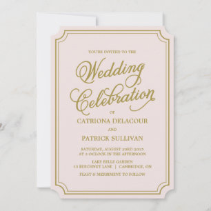 Invitación a la boda de Rubor y Gold Whimsical Scr