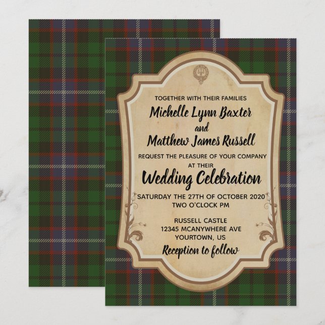 Invitación a la boda de Russell Tartan (Anverso / Reverso)