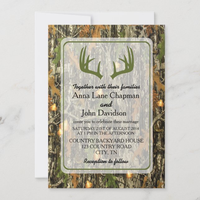 Invitación a la boda de Rustic Camo Antler (Anverso)