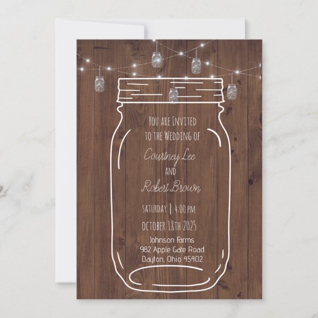 Invitación a la boda de Rustic Jar Twinkle (Anverso)