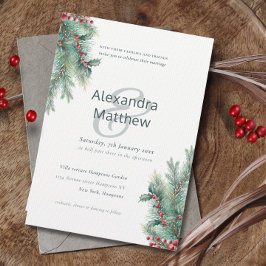 Invitación a la boda de Rustic Winter Holly Berrie