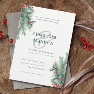 Invitación a la boda de Rustic Winter Holly Berrie