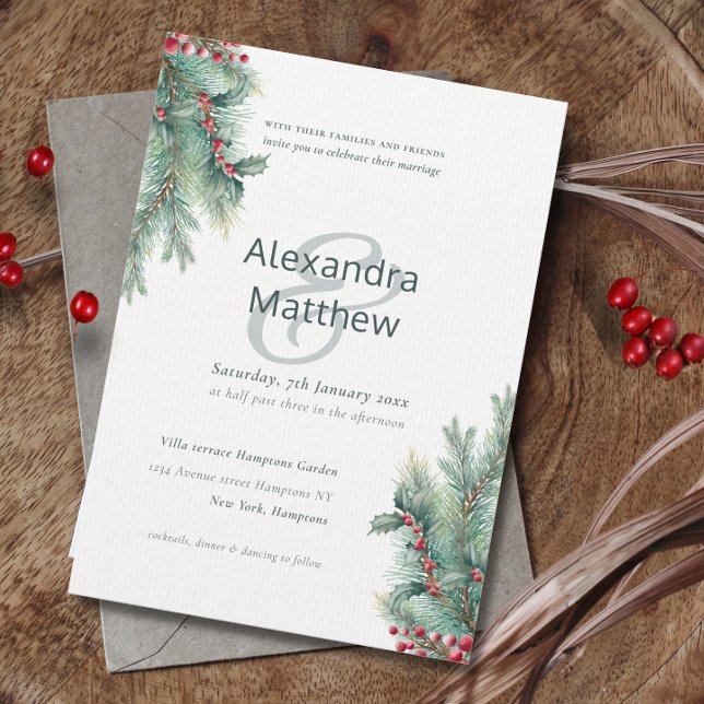 Invitación a la boda de Rustic Winter Holly Berrie (Subido por el creador)