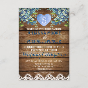 Invitación a la boda de Rústica Blue Hydrangea & L