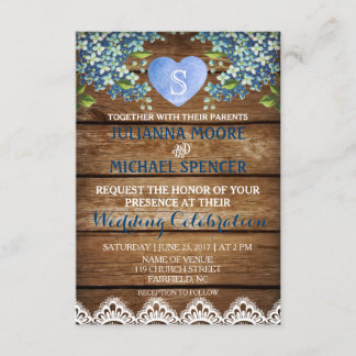 Invitación a la boda de Rústica Blue Hydrangea & L