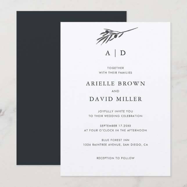 Invitación a la boda de Rústica Rama de Olivo (Anverso / Reverso)