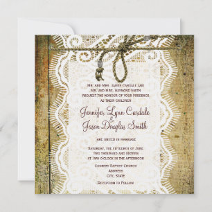 Invitación a la Boda de Rústico Country Wood Lace