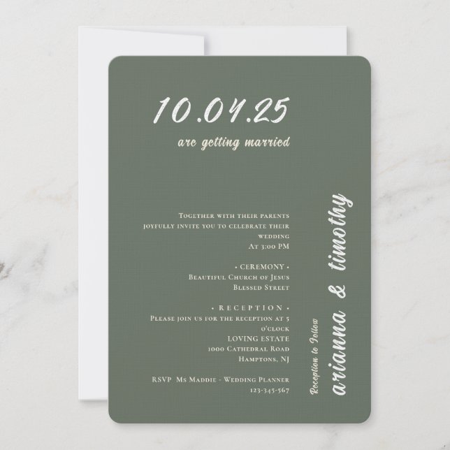 Invitación a la boda de sabios verde moderna (Anverso)
