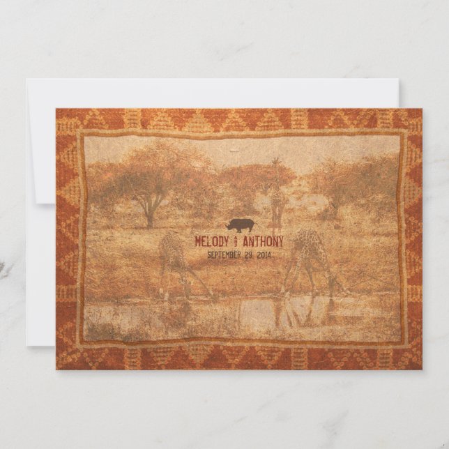 Invitación a la boda de Safari Africano Rinoceront (Anverso)