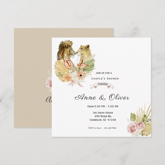 Invitación a la boda de Safari Floral Bohemia (Anverso / Reverso)