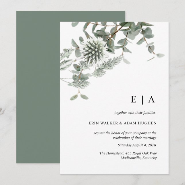 Invitación a la boda de Sage green floral acuarela (Anverso / Reverso)