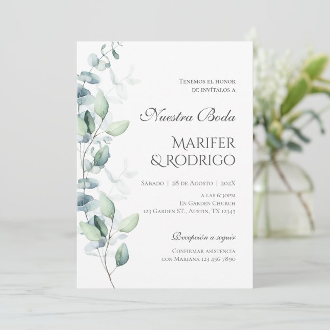 Invitación a la boda de Sage Green Flores (Anverso de pie)