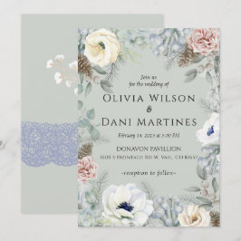 Invitación a la boda de Sage Green Rubor Floral Na