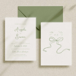 Invitación a la boda de Sage Green Whimsical Bow C