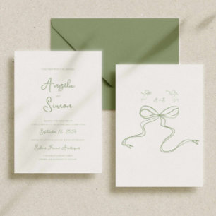 Invitación a la boda de Sage Green Whimsical Bow C