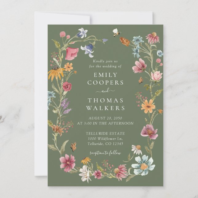 Invitación a la boda de Sage Green Wildflowers (Anverso)