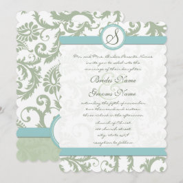 Invitación a la boda de Sage Green y Aqua Damask
