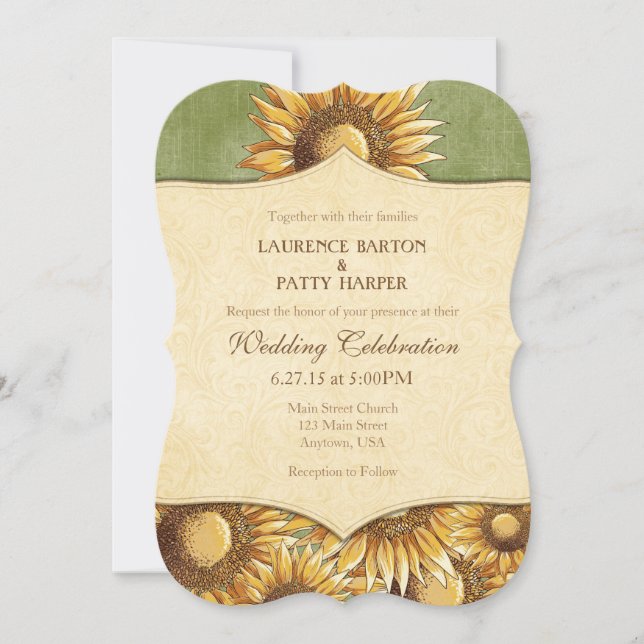 Invitación a la boda de Sage Olive Rustic Sunflowe (Anverso)