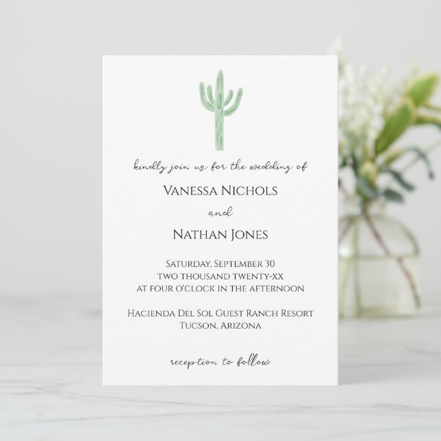 Invitación a la boda de Saguaro Cactus verde peque (Anverso de pie)