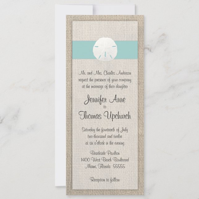 Invitación a la boda de Sand Dollar & Burlap Beach (Anverso)