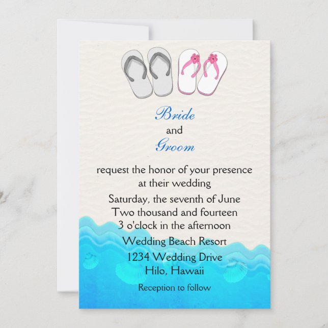 Invitación a la boda de sandalias de playa (Anverso)