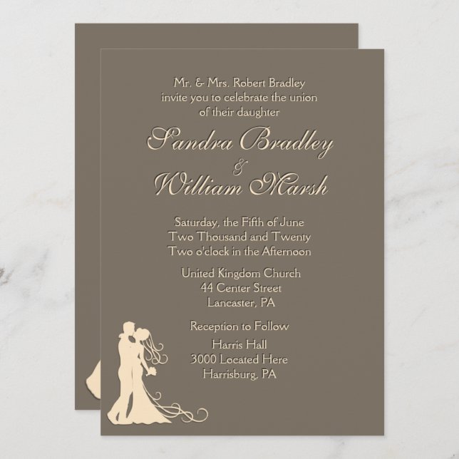 Invitación a la boda de Sandstone Brown y Cream (Anverso / Reverso)