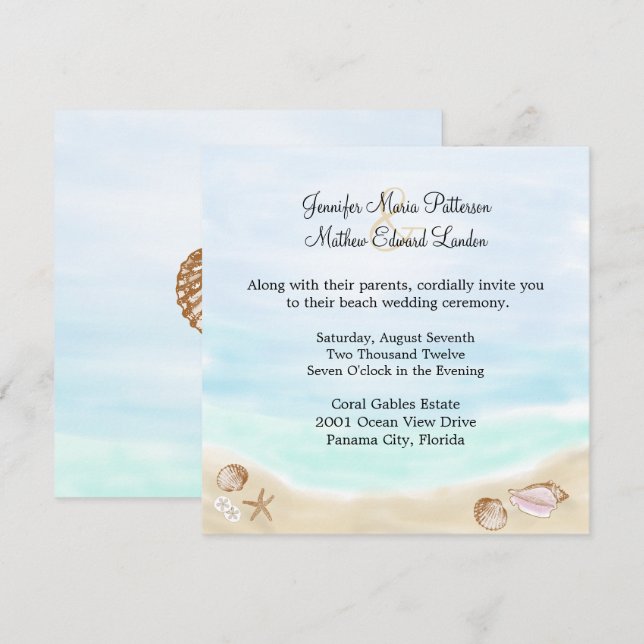 Invitación a la boda de Sandy Beach (Anverso / Reverso)