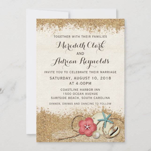 Invitación a la boda de Sandy Beach Hibiscus & She (Anverso)