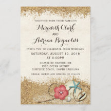 Invitación a la boda de Sandy Beach Hibiscus & She