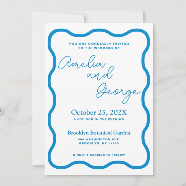 Invitación a la boda de Sapphire Wavy Retro (Anverso)