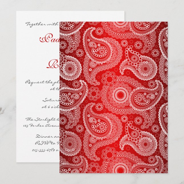 Invitación a la boda de Satin & Paisley Shimmer Ro (Anverso / Reverso)